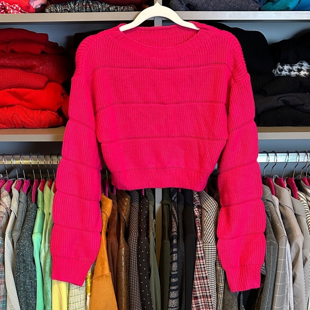 SHEIN pink long sleeve crew neck cropped sweater size S
